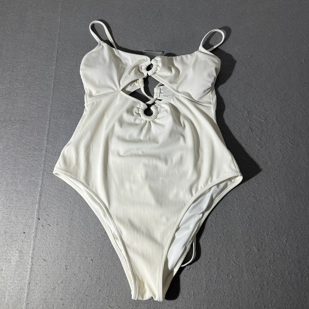 Shade & Shore Women’s L White Ribbed Cutout One Piece Swimsuit